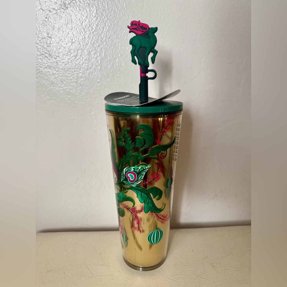 Starbucks Christmas Reindeer Tumbler Holiday 2024 Silicone Straw Topper 24 Oz